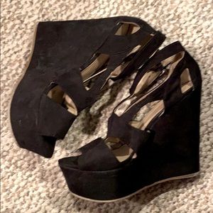 Faux Suede Black Lattice Wedges